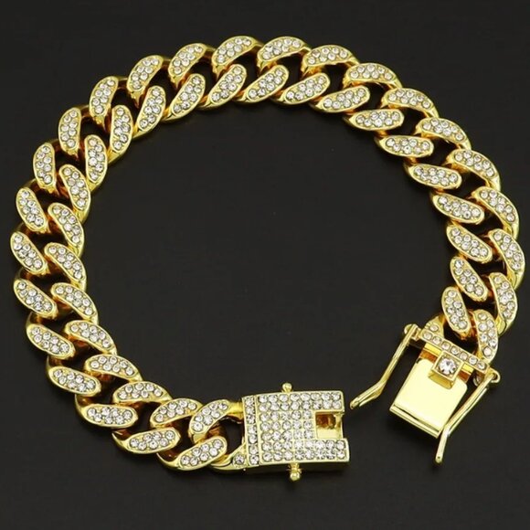 ⭐ Large Cuban Men's 8" Iced Out Diamond Hip Hop Style Bracelet 18k Gold Pltd ⭐ - Picture 5 of 5